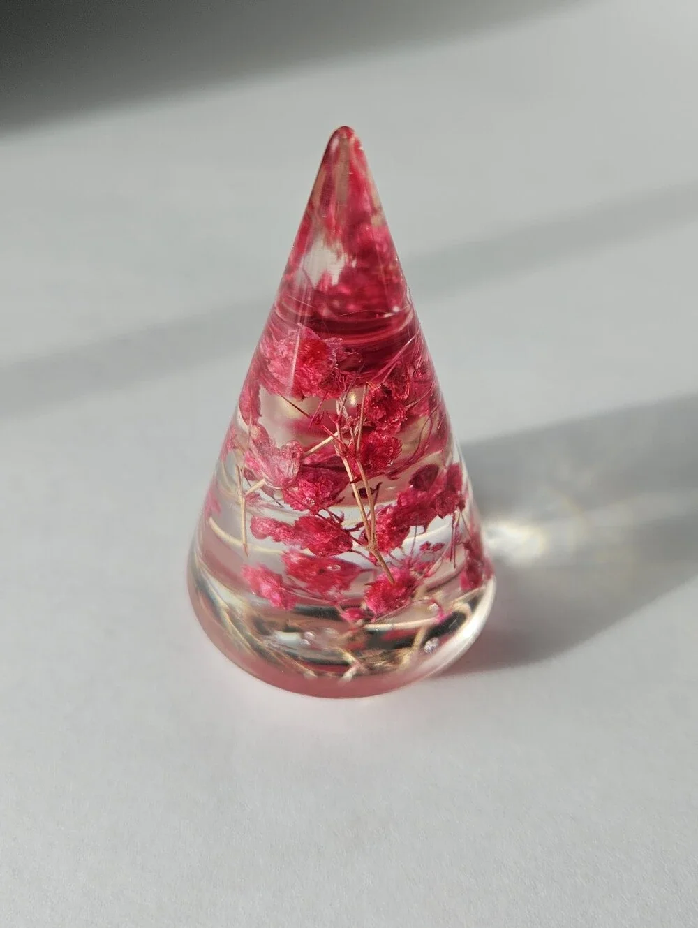 Handmade Pink Flower Resin Ring Holder Cone Jewelry Organizer Display Stand